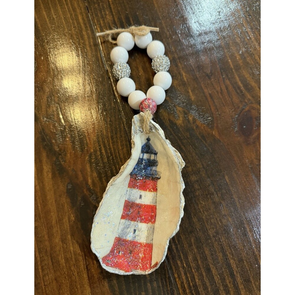 Hand Painted Oyster Shell Lighthouse Hanging Ornament/Charm